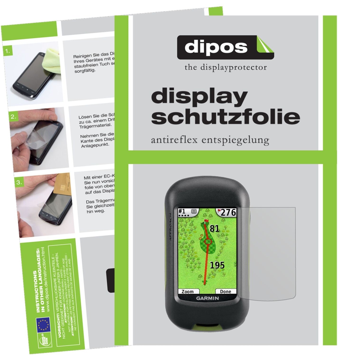 GarminApproach G3 mit aufgebrachter dipos Displayschutzfolie, die lästige Fingerabdrücke minimiert