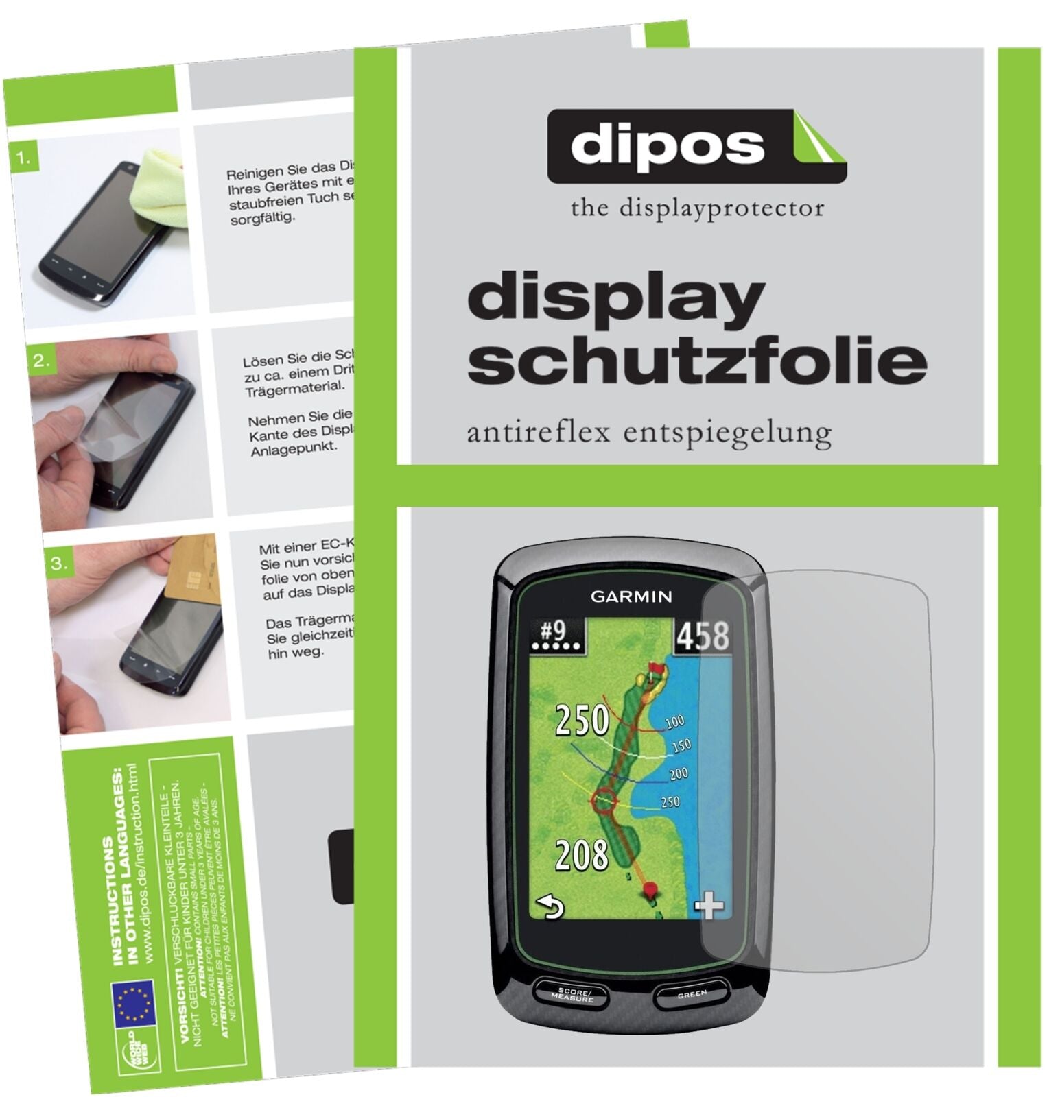 GarminApproach G6 mit aufgebrachter dipos Displayschutzfolie, die lästige Fingerabdrücke minimiert