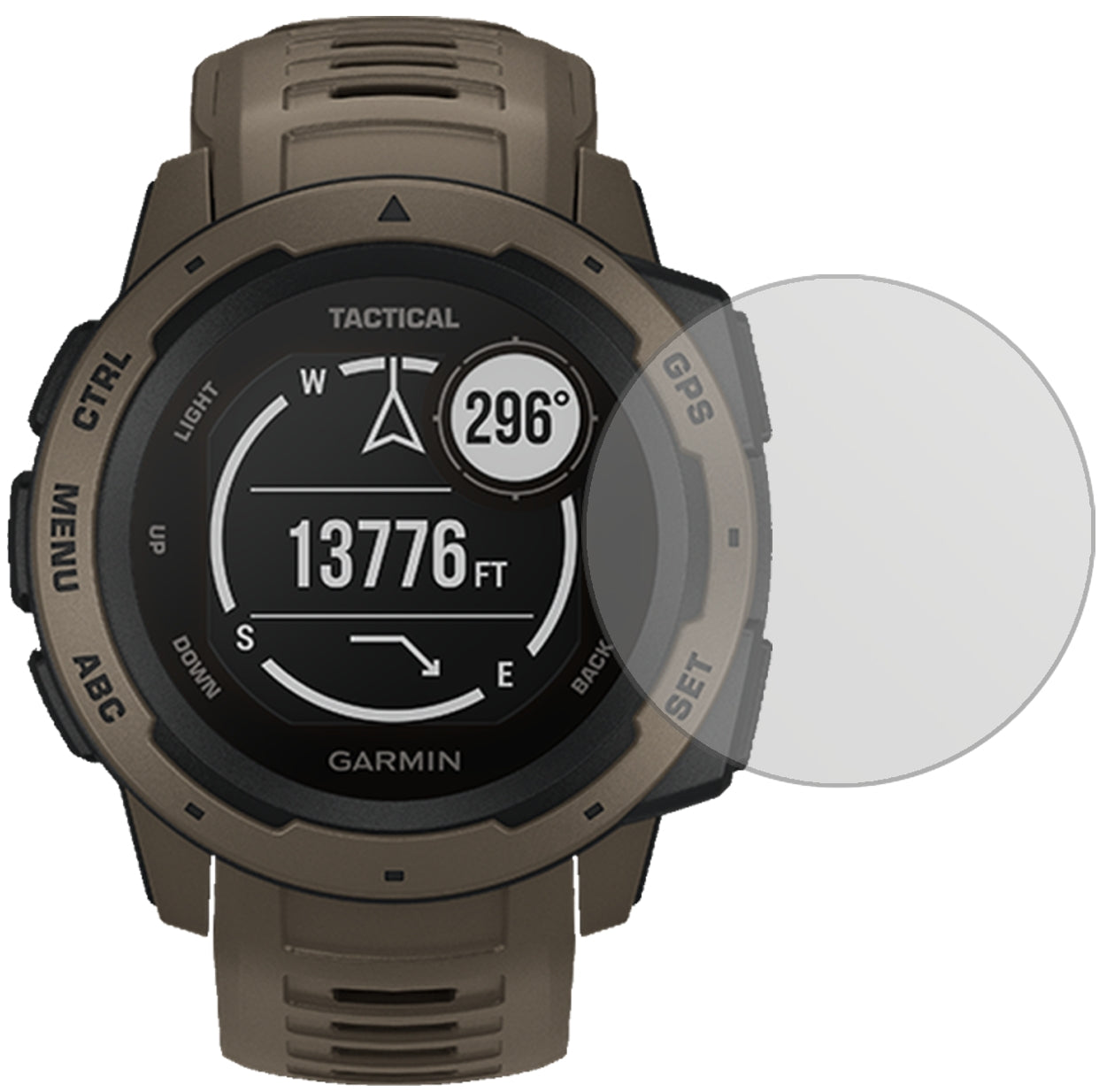 GarminInstinct Tactical Edition mit aufgebrachter dipos Displayschutzfolie, die lästige Fingerabdrücke minimiert