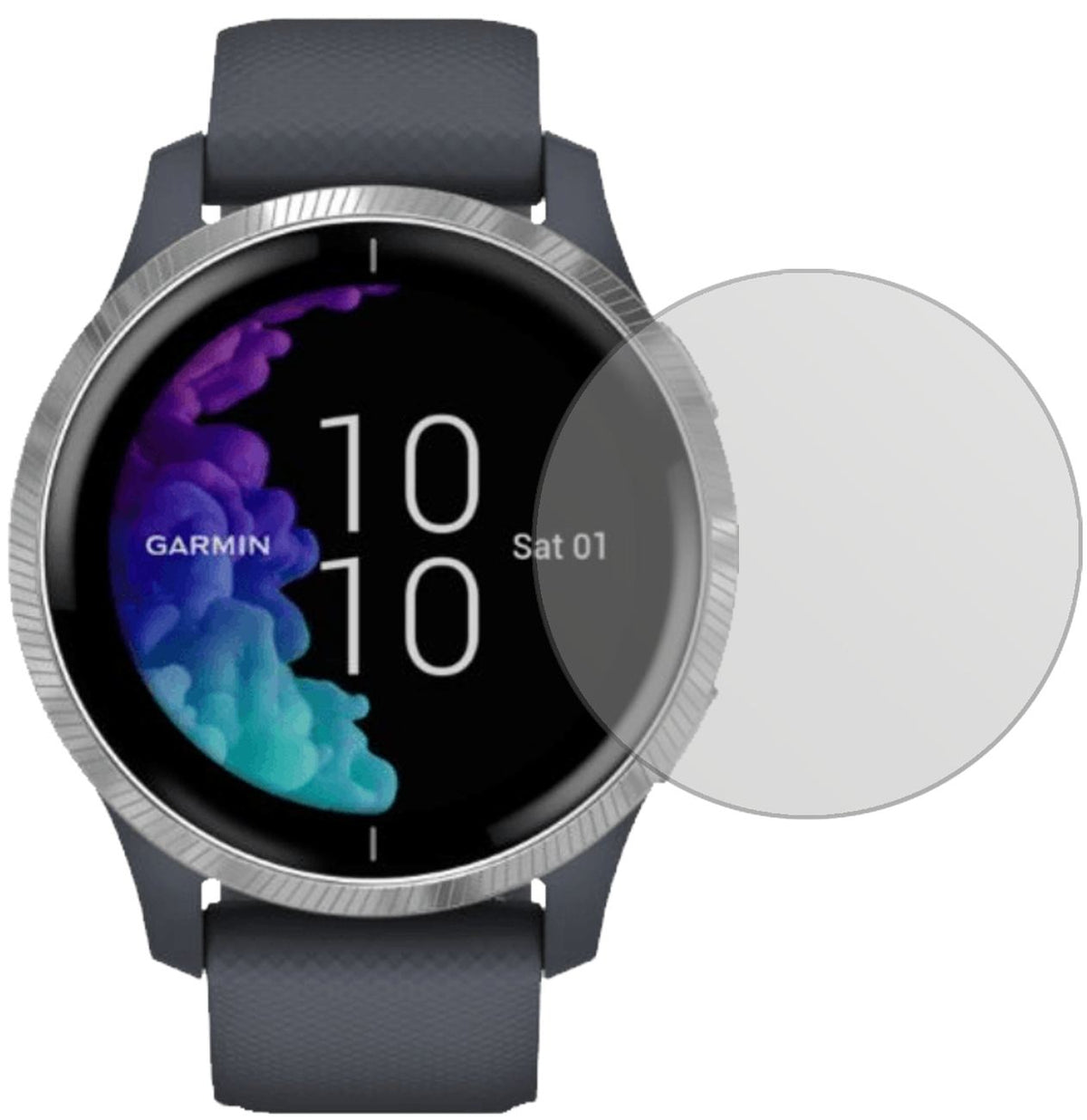 GarminVenu (43mm) mit aufgebrachter dipos Displayschutzfolie, die lästige Fingerabdrücke minimiert