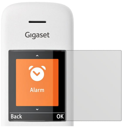GigasetE370 / E370A mit aufgebrachter dipos Displayschutzfolie, die lästige Fingerabdrücke minimiert