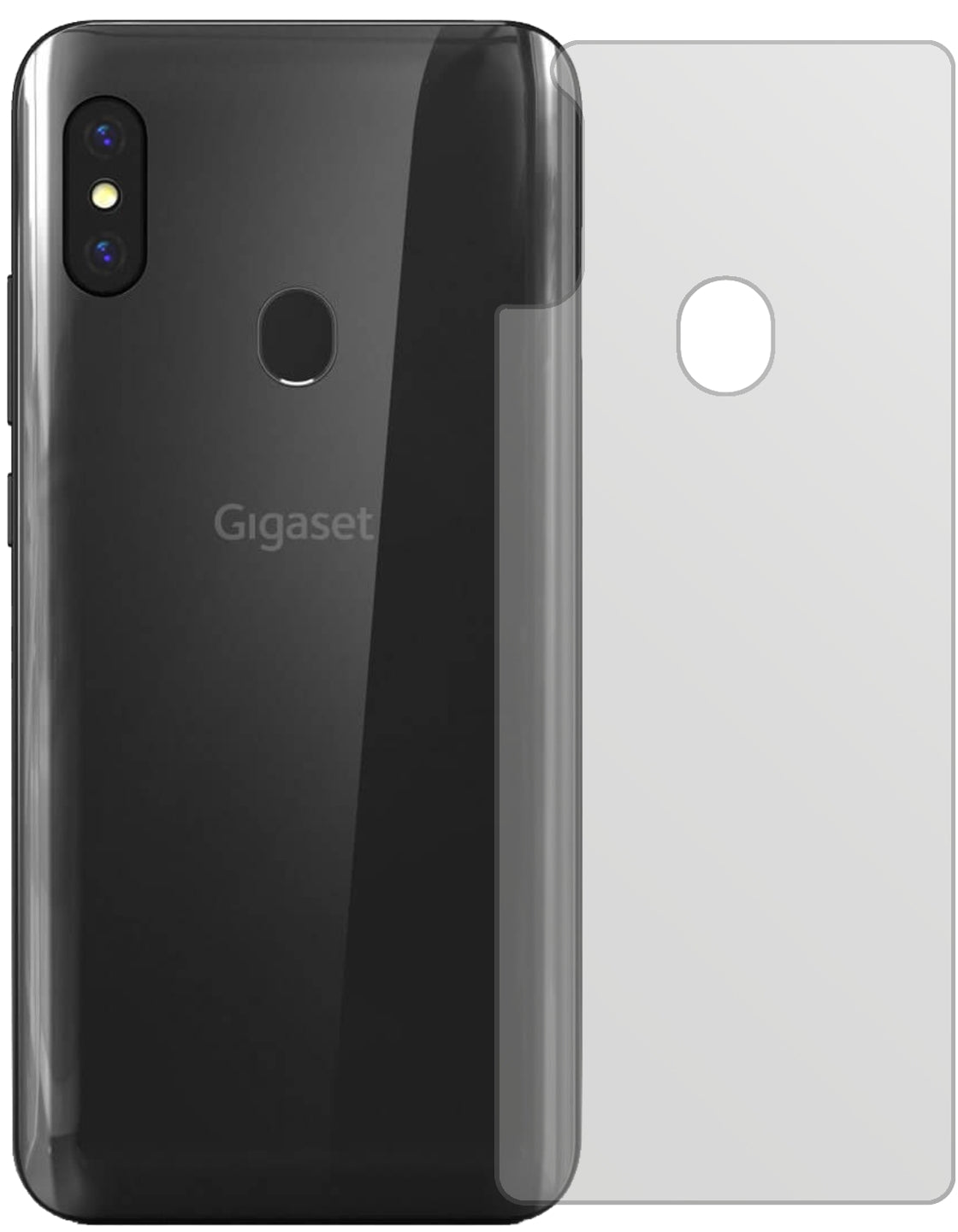GigasetGS290 Rückseite mit aufgebrachter dipos Displayschutzfolie, die lästige Fingerabdrücke minimiert