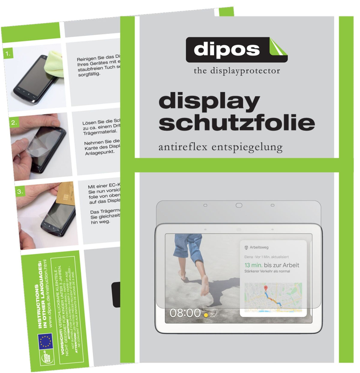 GoogleNest Hub mit aufgebrachter dipos Displayschutzfolie, die lästige Fingerabdrücke minimiert