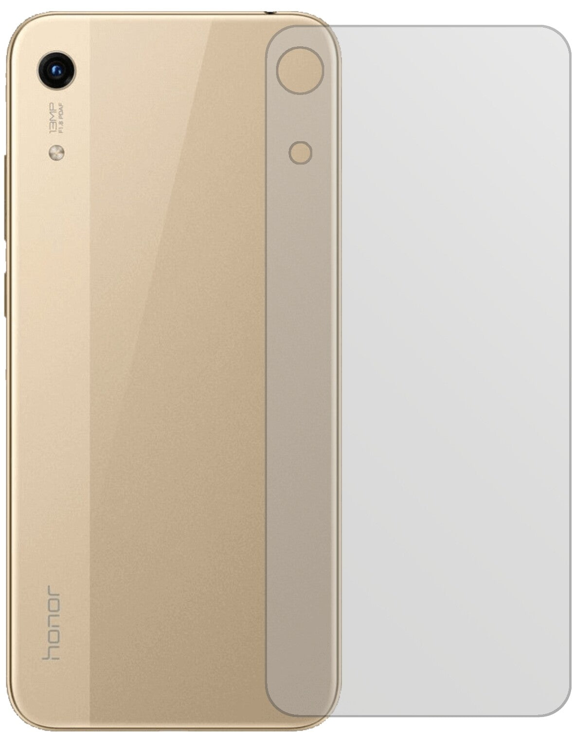 Honor8A Pro Rückseite mit aufgebrachter dipos Displayschutzfolie, die lästige Fingerabdrücke minimiert