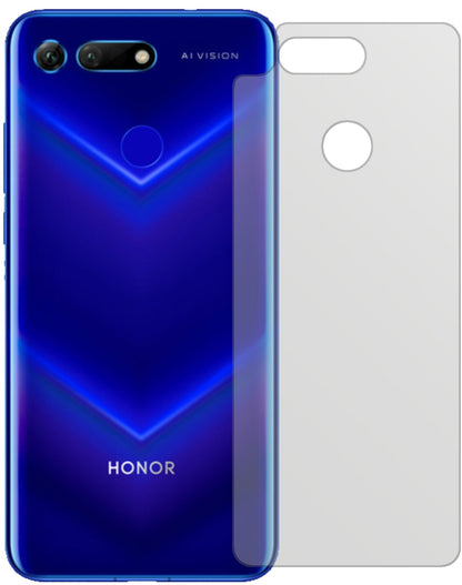 HonorV20 Rückseite mit aufgebrachter dipos Displayschutzfolie, die lästige Fingerabdrücke minimiert