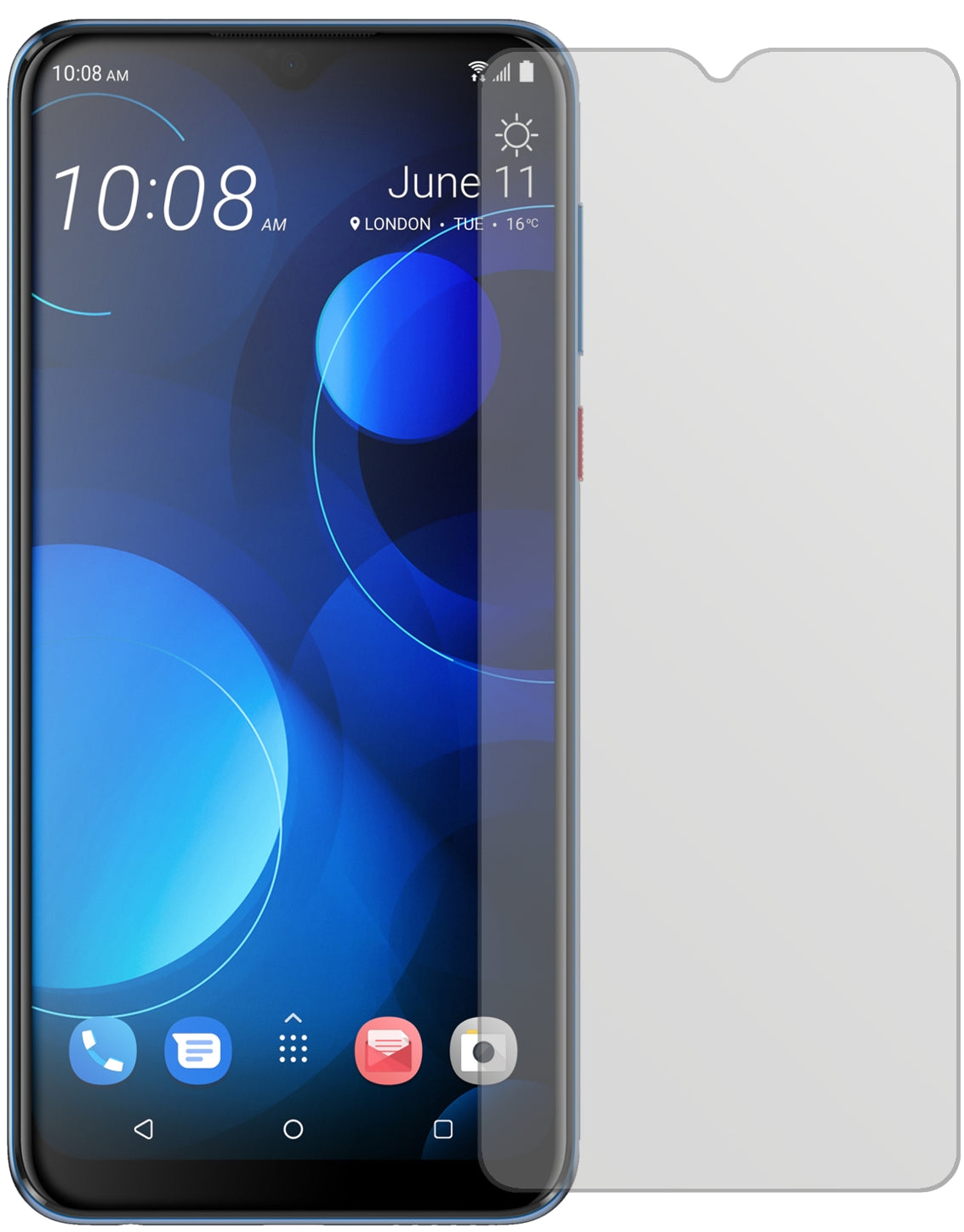 HTCDesire 19 Plus mit aufgebrachter dipos Displayschutzfolie, die lästige Fingerabdrücke minimiert