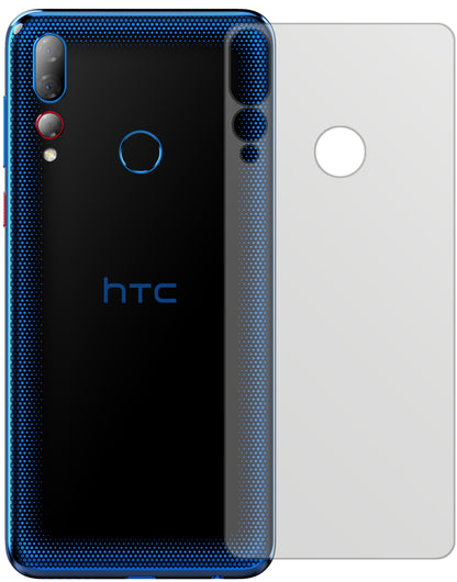 HTCDesire 19 Plus Rückseite mit aufgebrachter dipos Displayschutzfolie, die lästige Fingerabdrücke minimiert