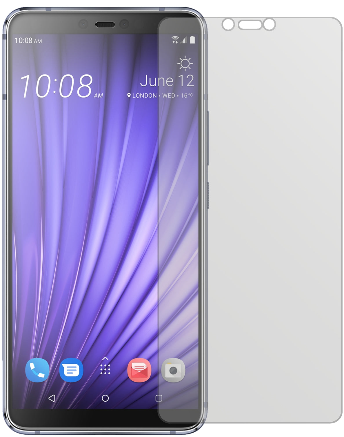 HTCU19e mit aufgebrachter dipos Displayschutzfolie, die lästige Fingerabdrücke minimiert