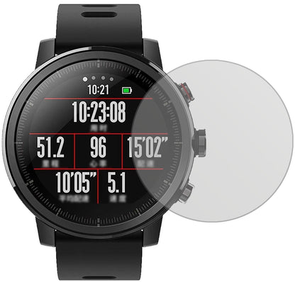 HuamiAmazfit Stratos mit aufgebrachter dipos Displayschutzfolie, die lästige Fingerabdrücke minimiert
