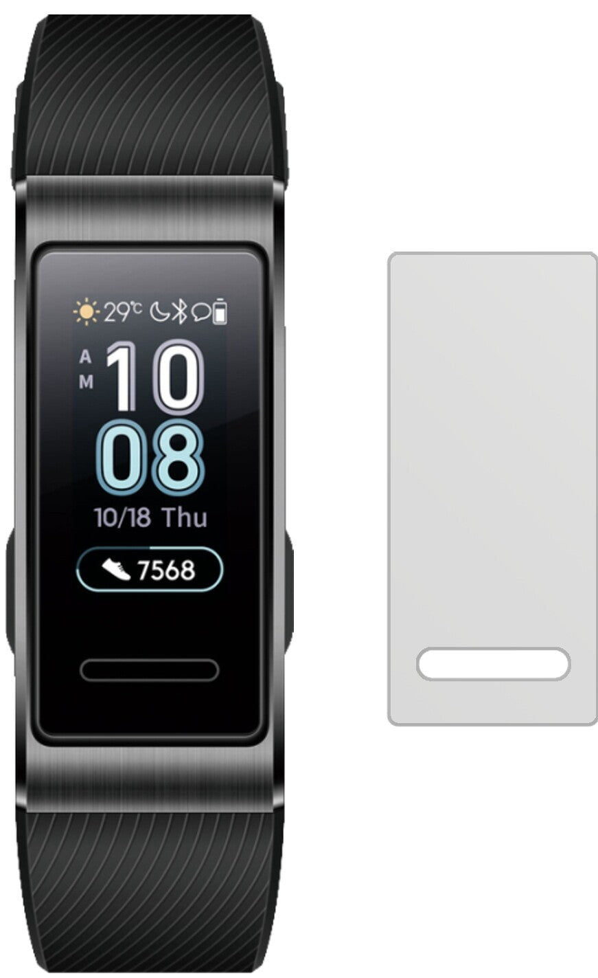 HuaweiBand 3 Pro mit aufgebrachter dipos Displayschutzfolie, die lästige Fingerabdrücke minimiert