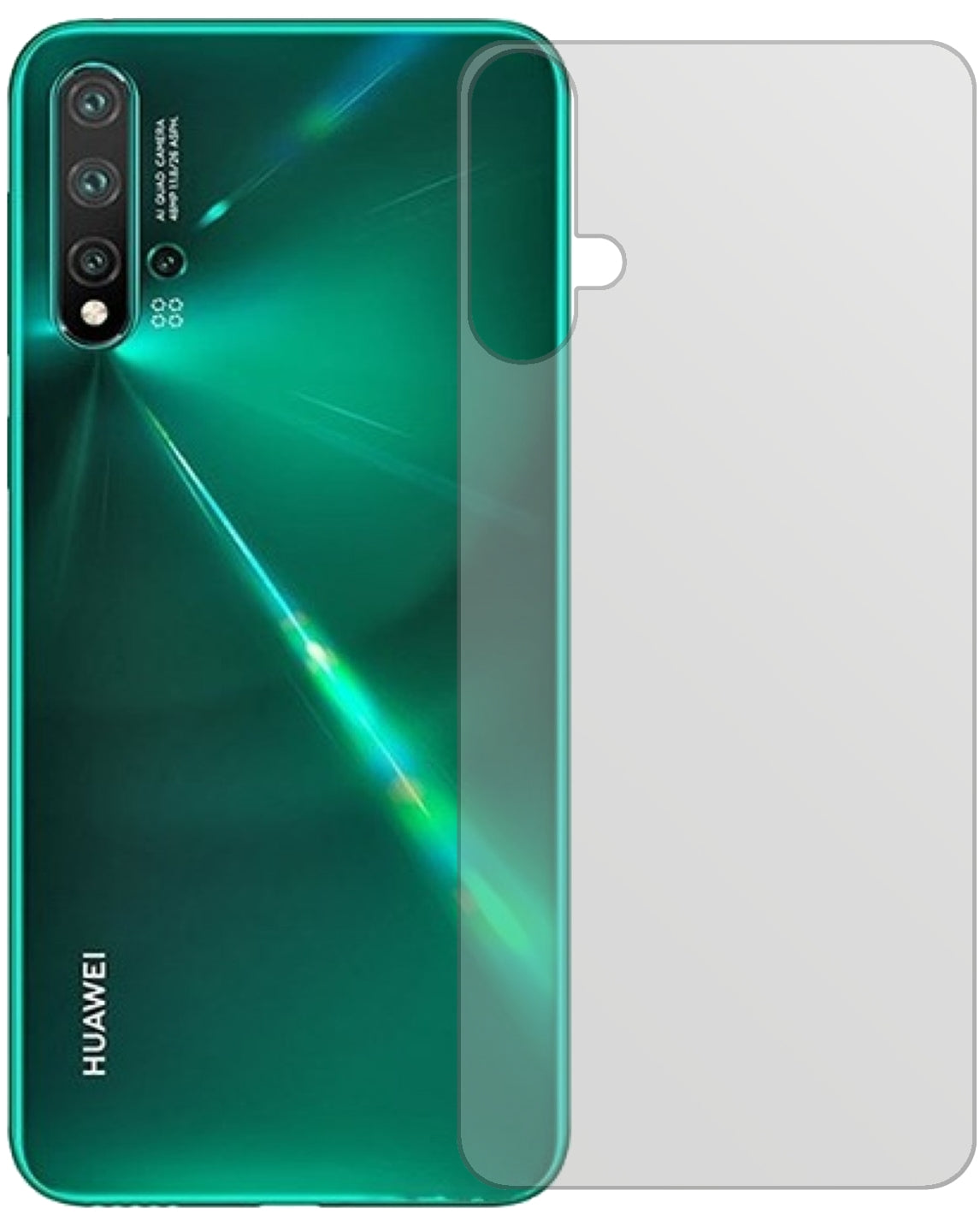 Huaweinova 5 Pro Rückseite mit aufgebrachter dipos Displayschutzfolie, die lästige Fingerabdrücke minimiert
