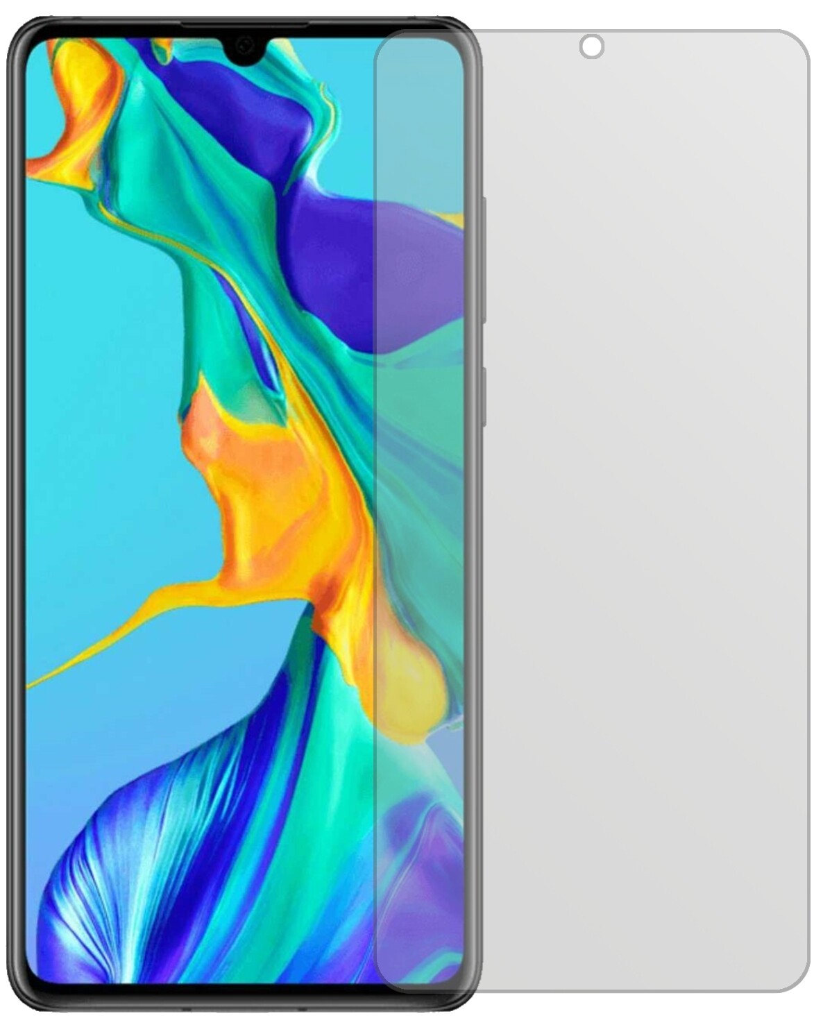 HuaweiP30 mit aufgebrachter dipos Displayschutzfolie, die lästige Fingerabdrücke minimiert
