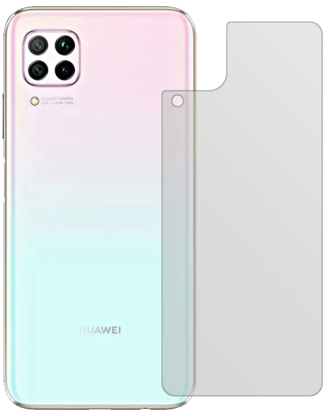 HuaweiP40 Lite Rückseite mit aufgebrachter dipos Displayschutzfolie, die lästige Fingerabdrücke minimiert