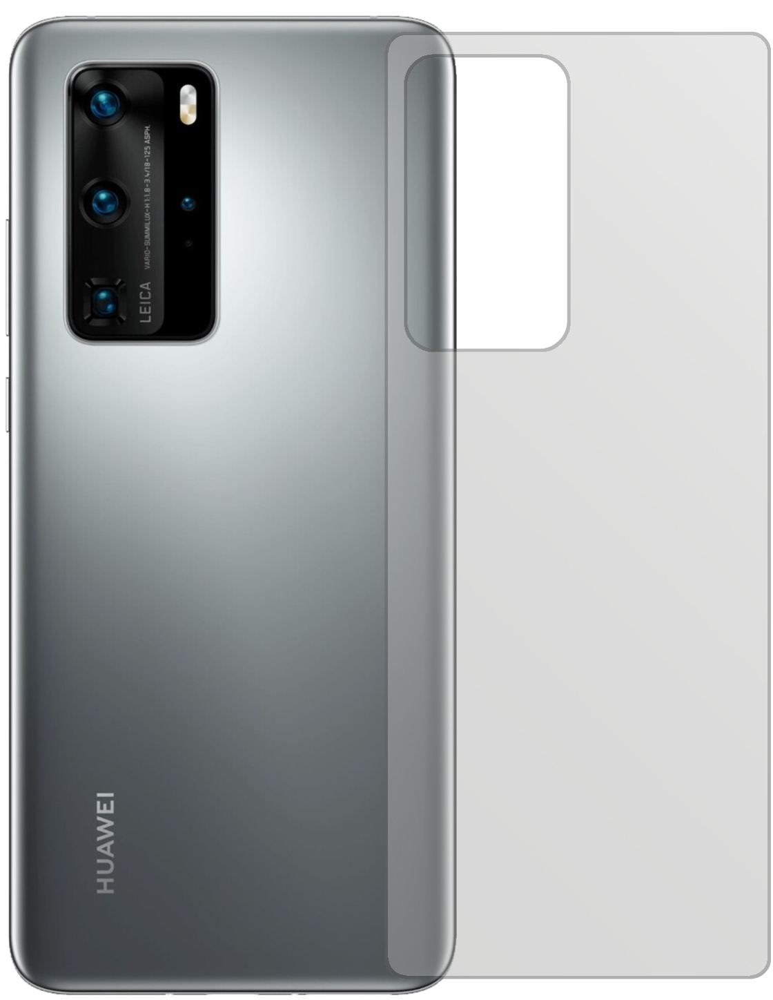 HuaweiP40 Rückseite mit aufgebrachter dipos Displayschutzfolie, die lästige Fingerabdrücke minimiert