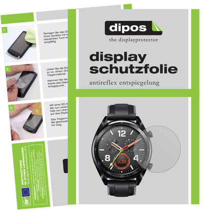 HuaweiWatch GT mit aufgebrachter dipos Displayschutzfolie, die lästige Fingerabdrücke minimiert