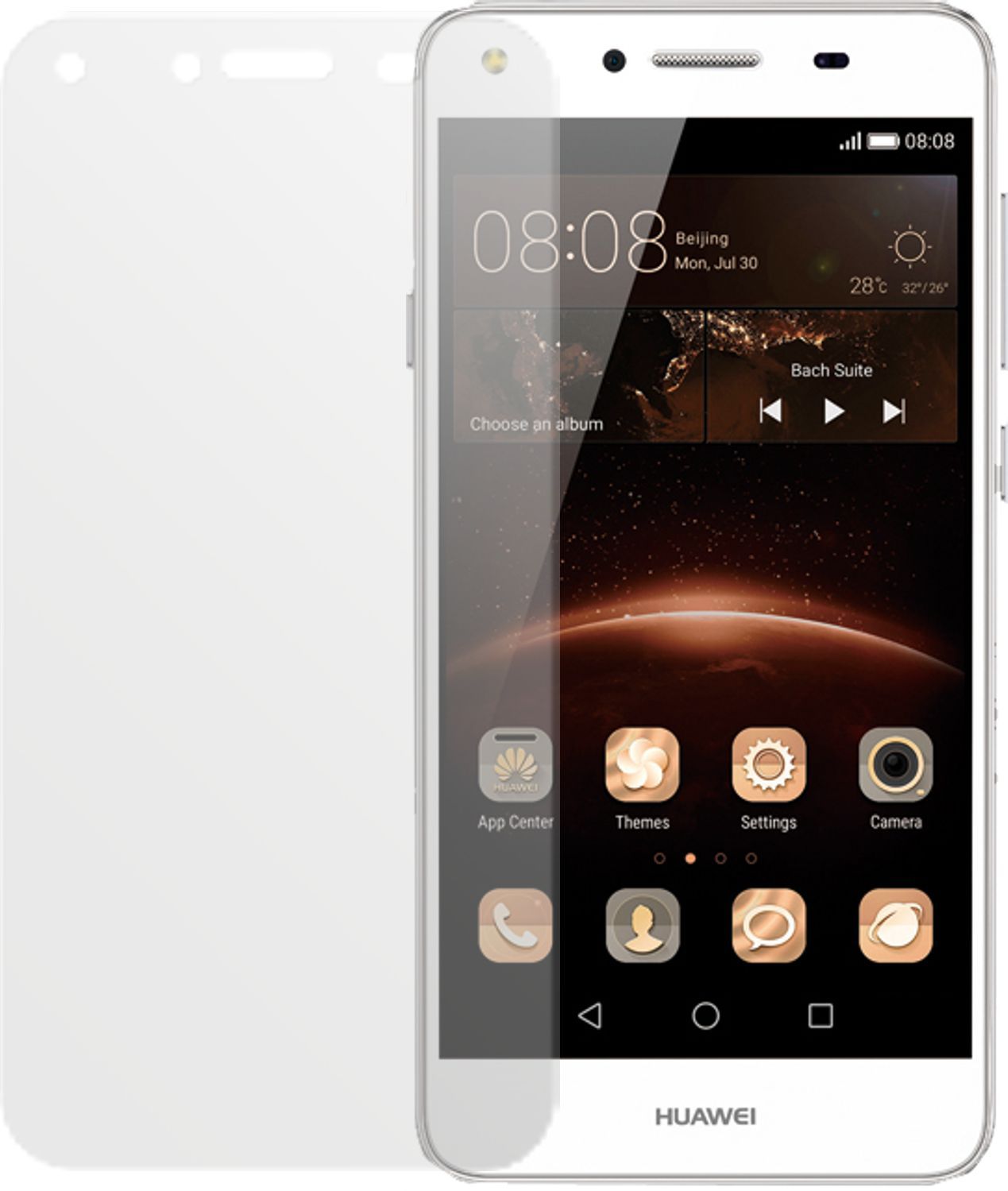 HuaweiY5 II mit aufgebrachter dipos Displayschutzfolie, die lästige Fingerabdrücke minimiert