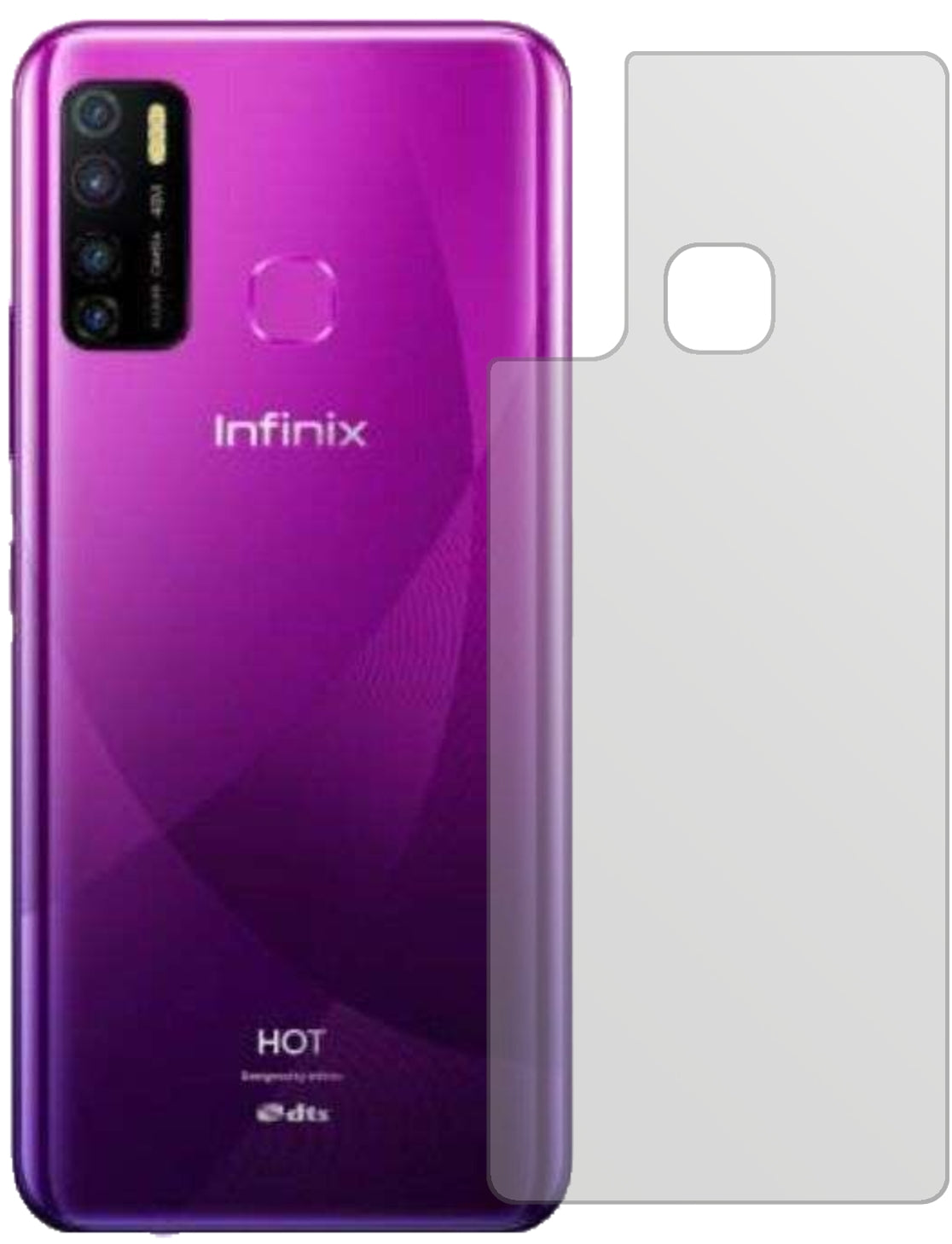 InfinixHot 9 Pro Rückseite mit aufgebrachter dipos Displayschutzfolie, die lästige Fingerabdrücke minimiert