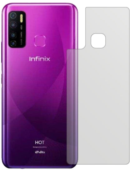 InfinixHot 9 Pro Rückseite mit aufgebrachter dipos Displayschutzfolie, die lästige Fingerabdrücke minimiert
