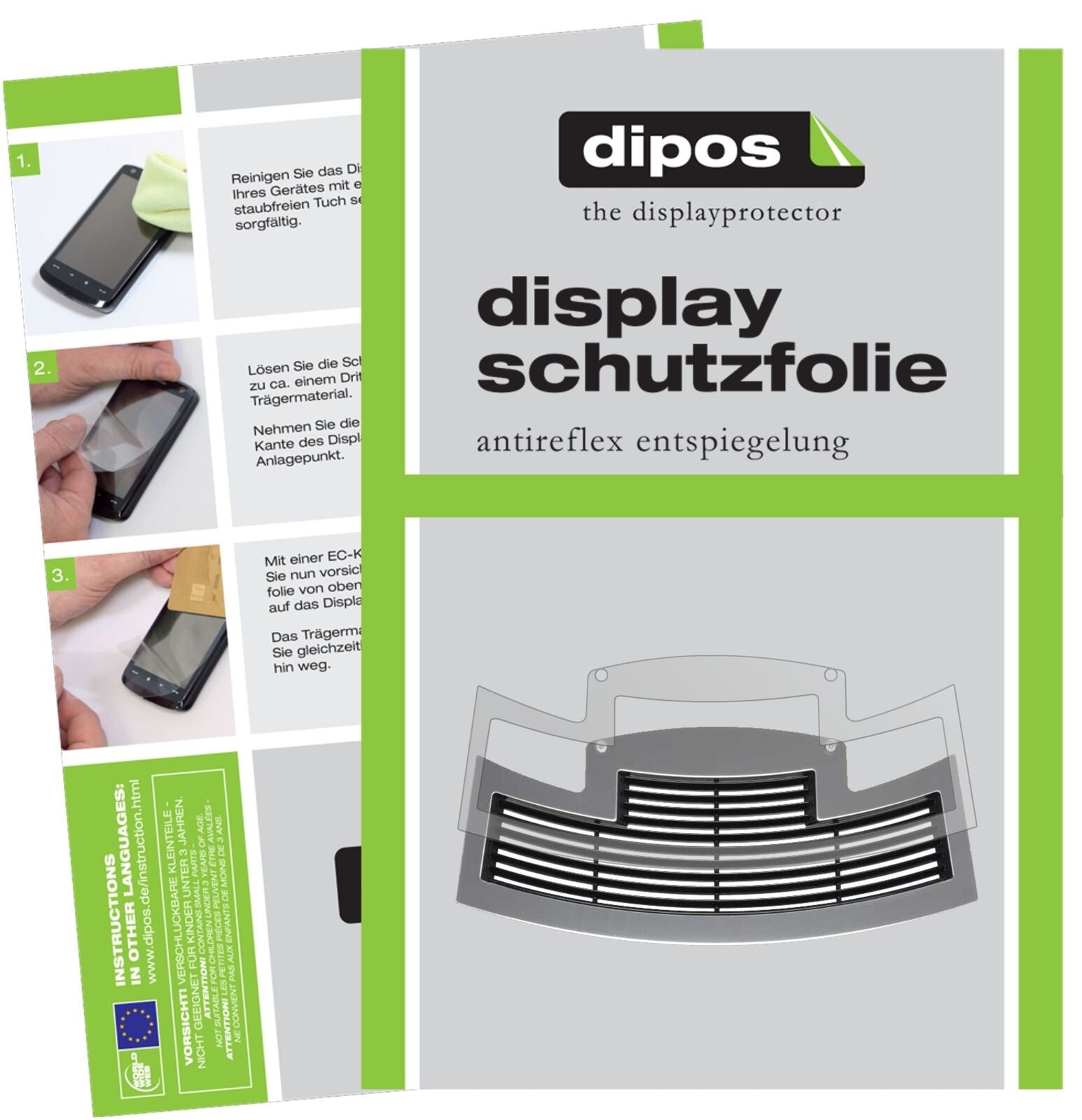 JuraE8 Tropfblech bis Modell 2017 mit aufgebrachter dipos Displayschutzfolie, die lästige Fingerabdrücke minimiert
