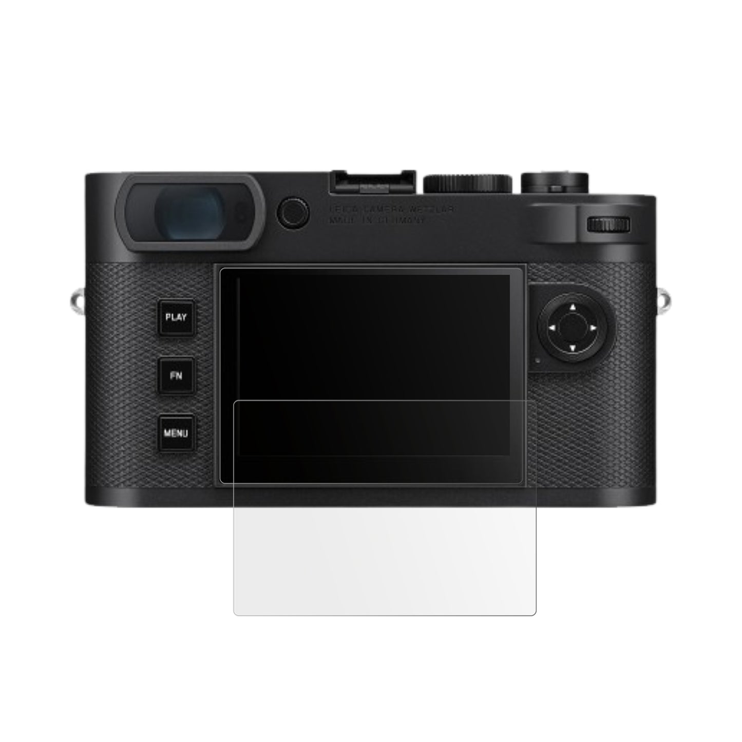 LeicaM EV1 mit aufgebrachter dipos Displayschutzfolie, die lästige Fingerabdrücke minimiert