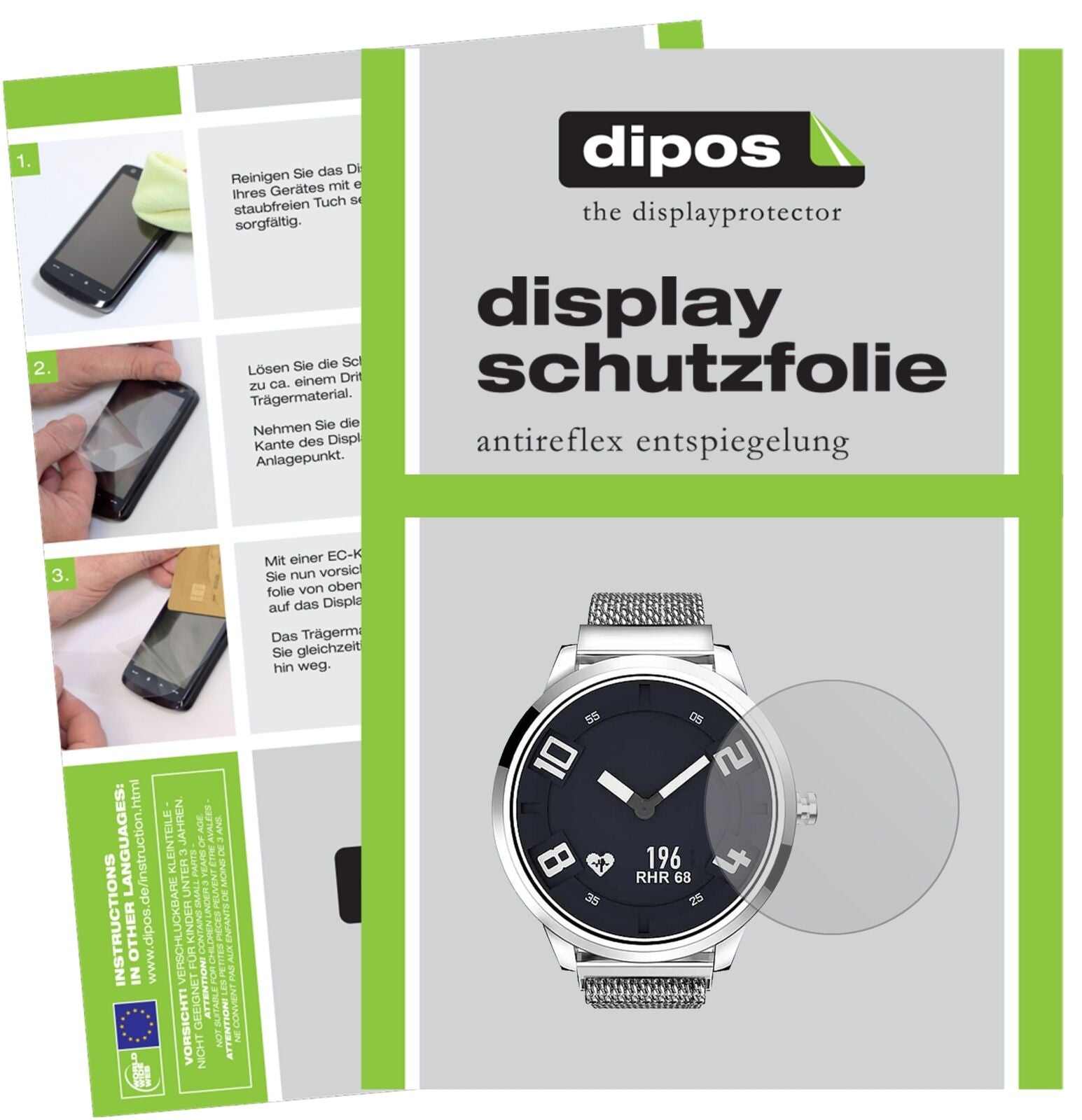 LenovoWatch X mit aufgebrachter dipos Displayschutzfolie, die lästige Fingerabdrücke minimiert