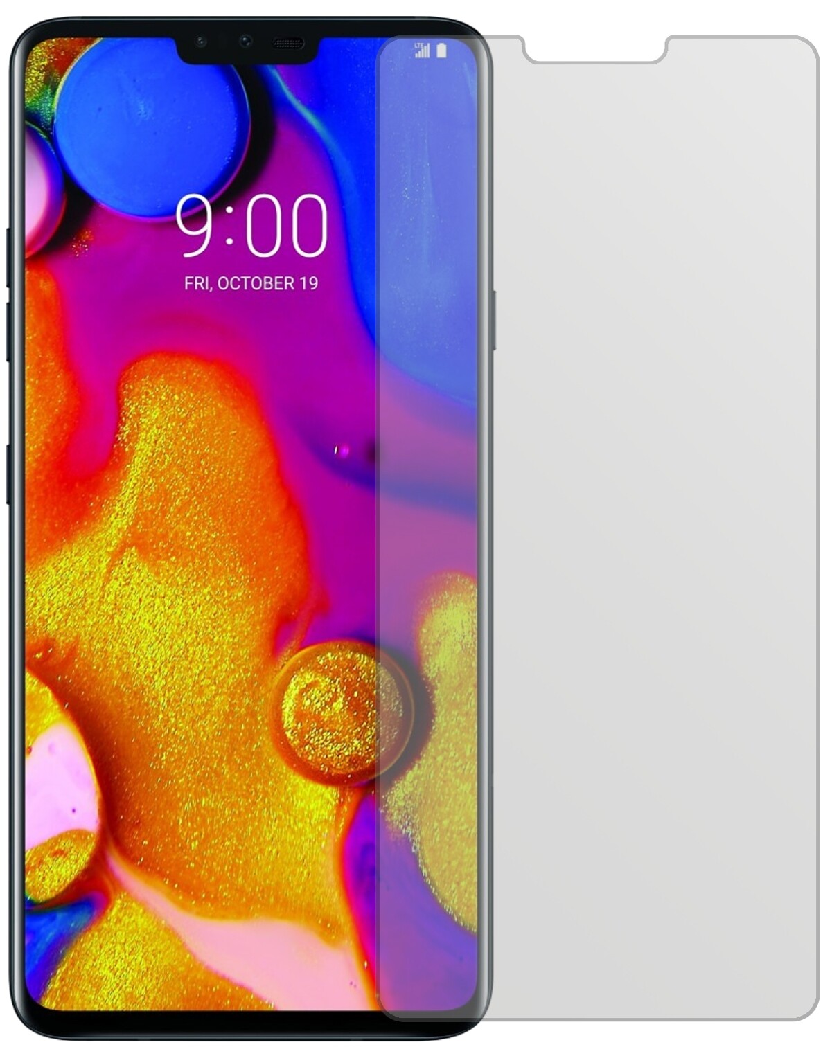 LGV40 ThinQ mit aufgebrachter dipos Displayschutzfolie, die lästige Fingerabdrücke minimiert