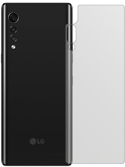 LGVelvet 4G Rückseite mit aufgebrachter dipos Displayschutzfolie, die lästige Fingerabdrücke minimiert