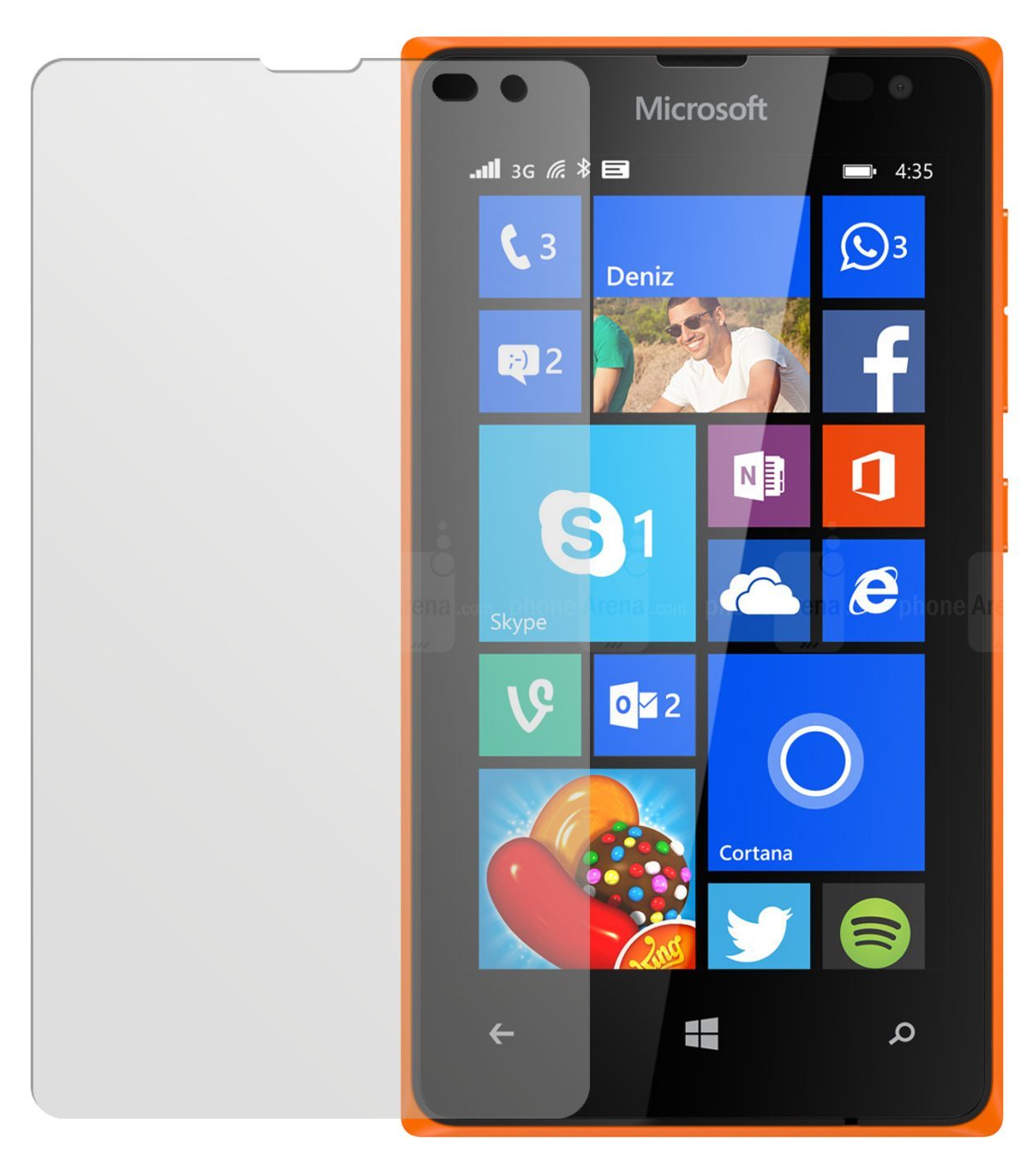Lumia 435Microsoft mit aufgebrachter dipos Displayschutzfolie, die lästige Fingerabdrücke minimiert