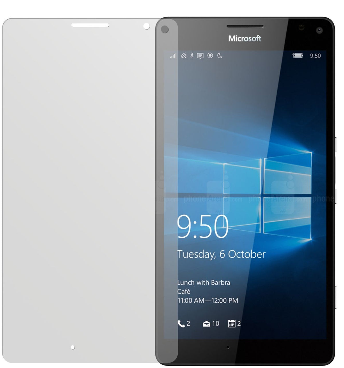 Lumia 950XLMicrosoft mit aufgebrachter dipos Displayschutzfolie, die lästige Fingerabdrücke minimiert