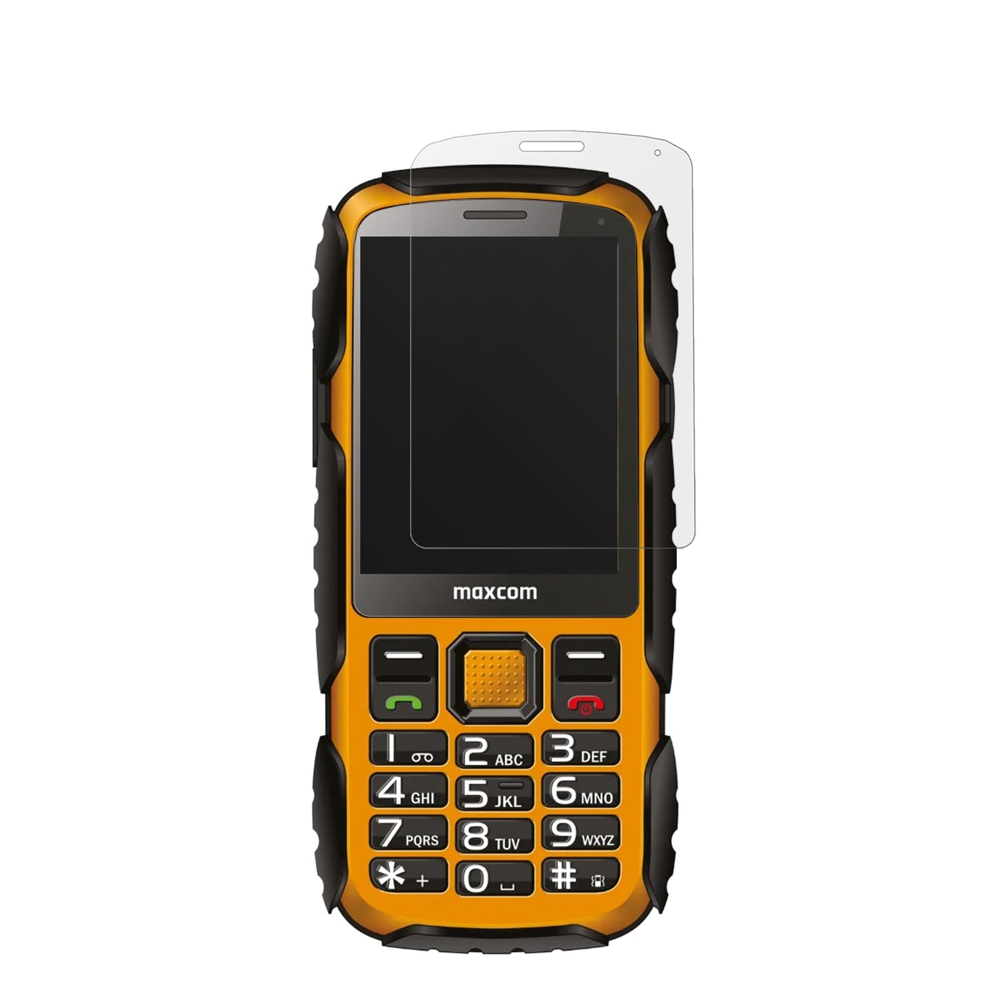 MaxComStrong MM920 L mit aufgebrachter dipos Displayschutzfolie, die lästige Fingerabdrücke minimiert