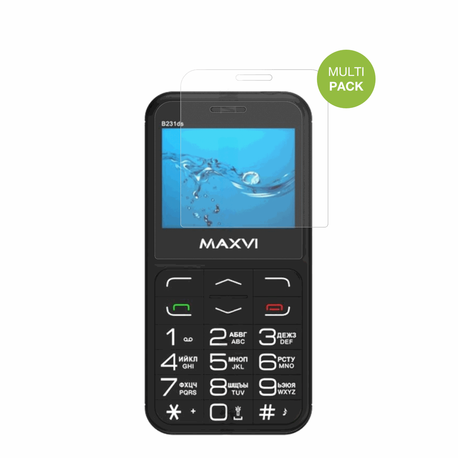 MaxviB231ds mit aufgebrachter dipos Displayschutzfolie, die lästige Fingerabdrücke minimiert