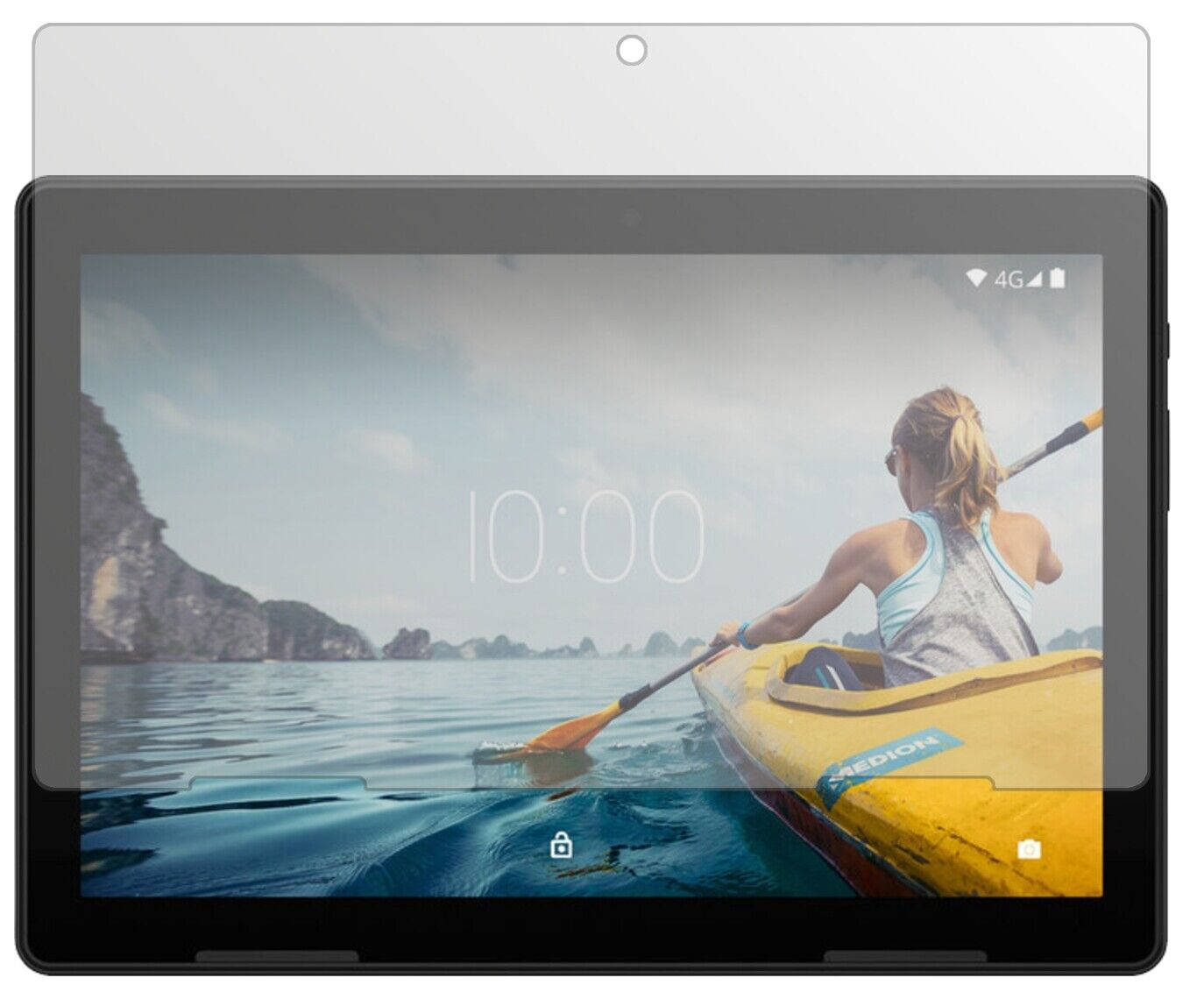MedionLifetab P10710 mit aufgebrachter dipos Displayschutzfolie, die lästige Fingerabdrücke minimiert