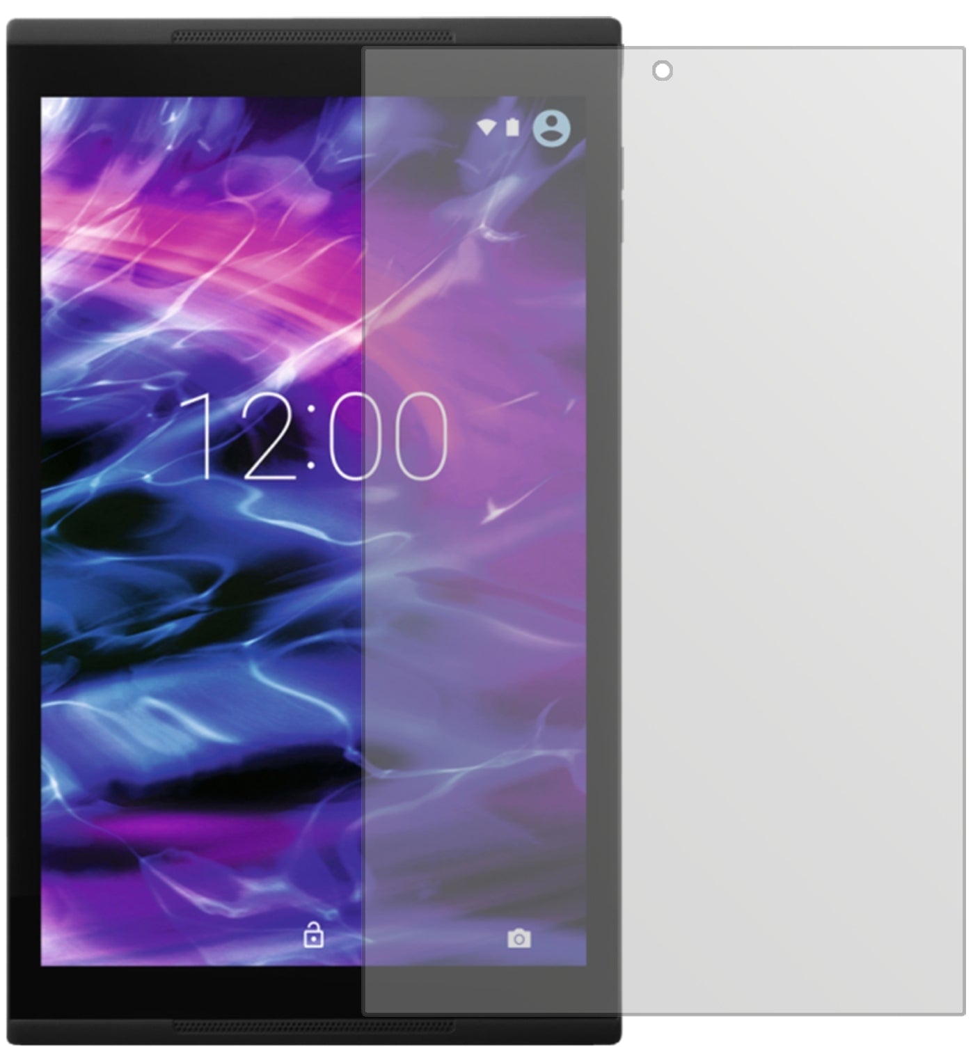 MedionLifetab X10302 mit aufgebrachter dipos Displayschutzfolie, die lästige Fingerabdrücke minimiert