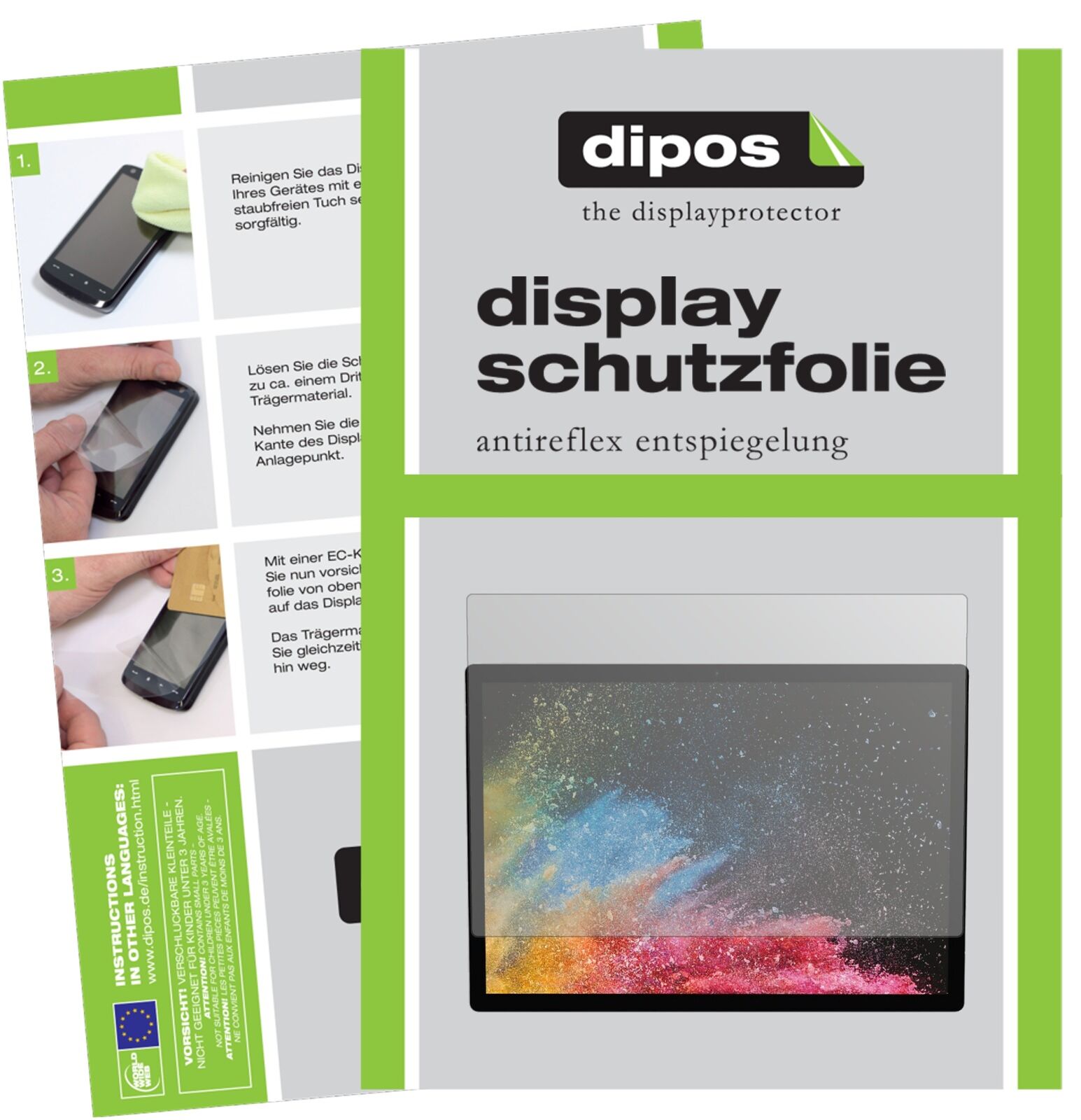 MicrosoftSurface Book 2 15 Zoll mit aufgebrachter dipos Displayschutzfolie, die lästige Fingerabdrücke minimiert
