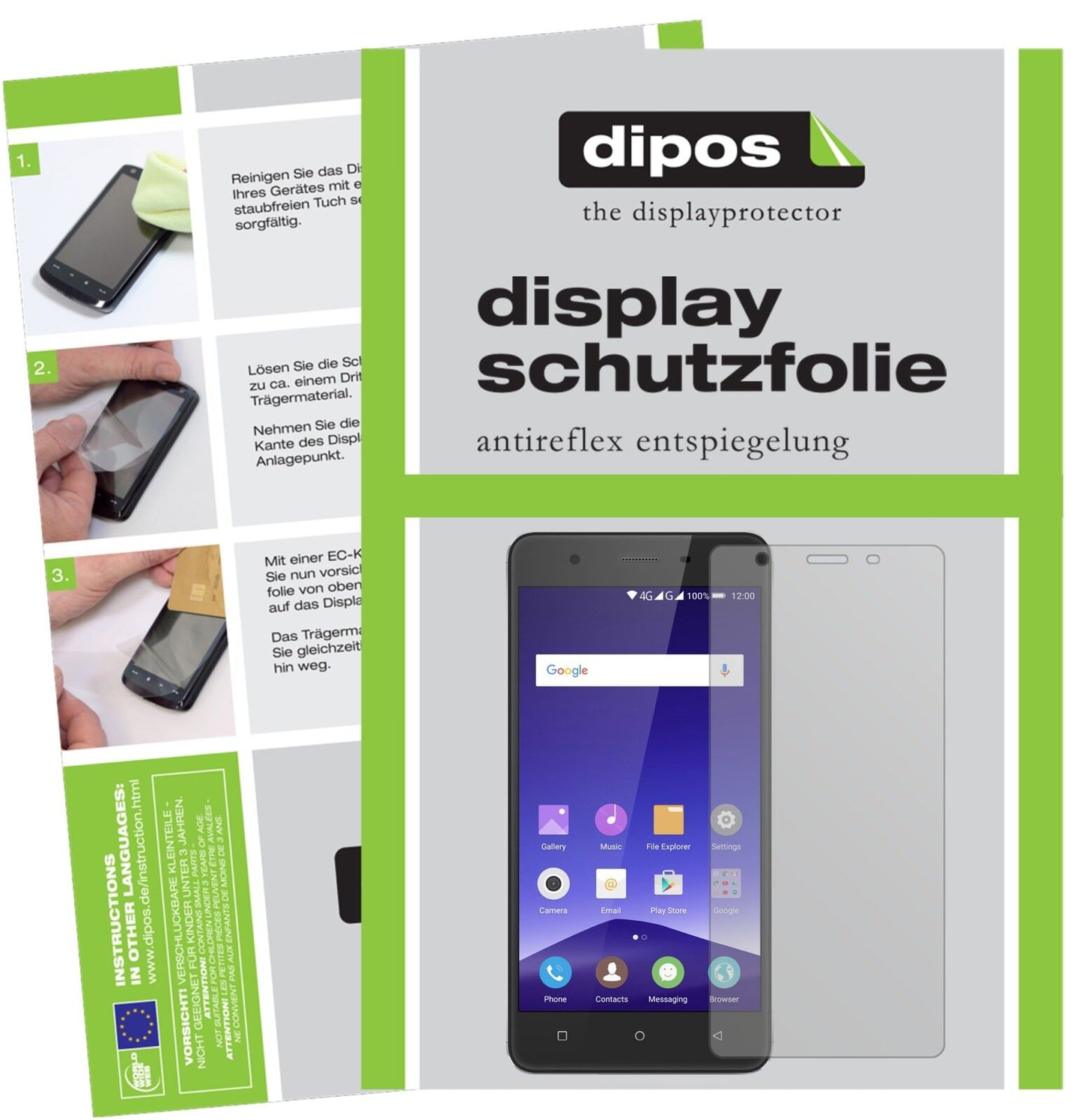 MobistelCynus F10 mit aufgebrachter dipos Displayschutzfolie, die lästige Fingerabdrücke minimiert