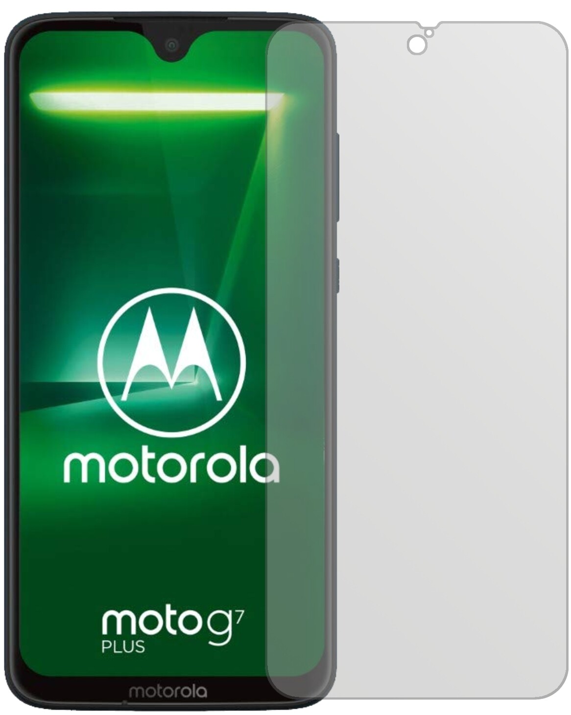 MotorolaMoto G7 Plus mit aufgebrachter dipos Displayschutzfolie, die lästige Fingerabdrücke minimiert