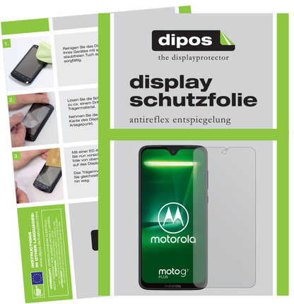 MotorolaMoto G7 Plus mit aufgebrachter dipos Displayschutzfolie, die lästige Fingerabdrücke minimiert
