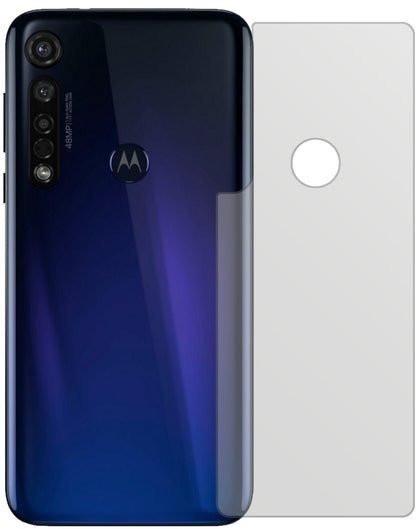 MotorolaMoto G8 Plus Rückseite mit aufgebrachter dipos Displayschutzfolie, die lästige Fingerabdrücke minimiert