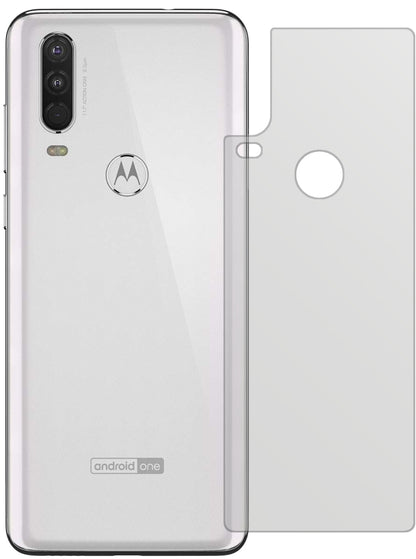 MotorolaOne Action Rückseite mit aufgebrachter dipos Displayschutzfolie, die lästige Fingerabdrücke minimiert