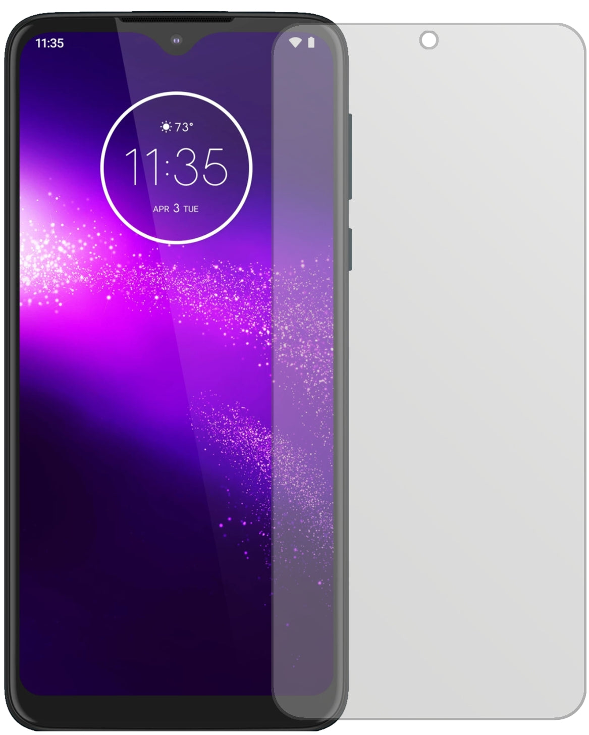 MotorolaOne Macro mit aufgebrachter dipos Displayschutzfolie, die lästige Fingerabdrücke minimiert