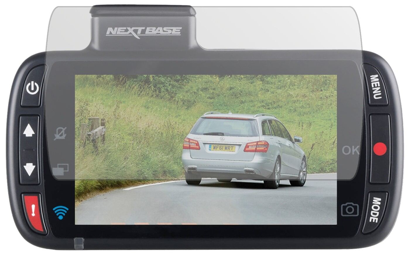 Nextbase312GW Dashcam mit aufgebrachter dipos Displayschutzfolie, die lästige Fingerabdrücke minimiert
