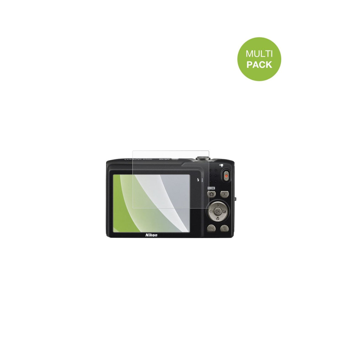 NikonCoolpix S3100 mit aufgebrachter dipos Displayschutzfolie, die lästige Fingerabdrücke minimiert
