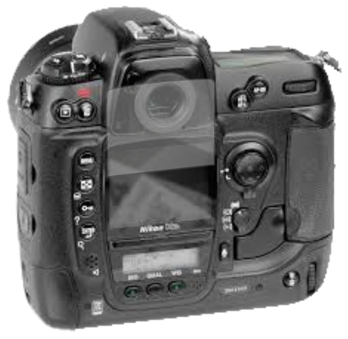 NikonD2Hs mit aufgebrachter dipos Displayschutzfolie, die lästige Fingerabdrücke minimiert