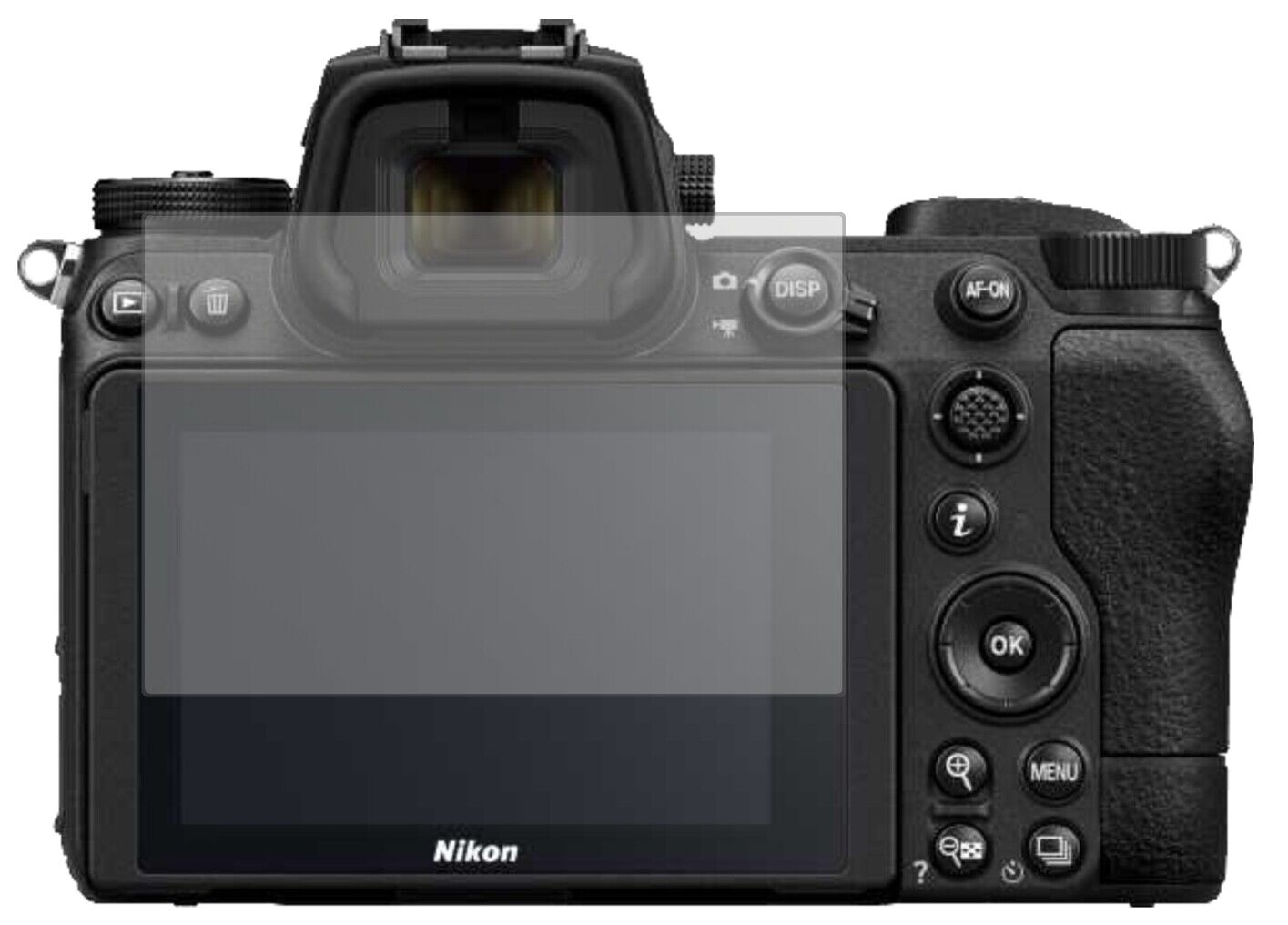 NikonZ7 II mit aufgebrachter dipos Displayschutzfolie, die lästige Fingerabdrücke minimiert