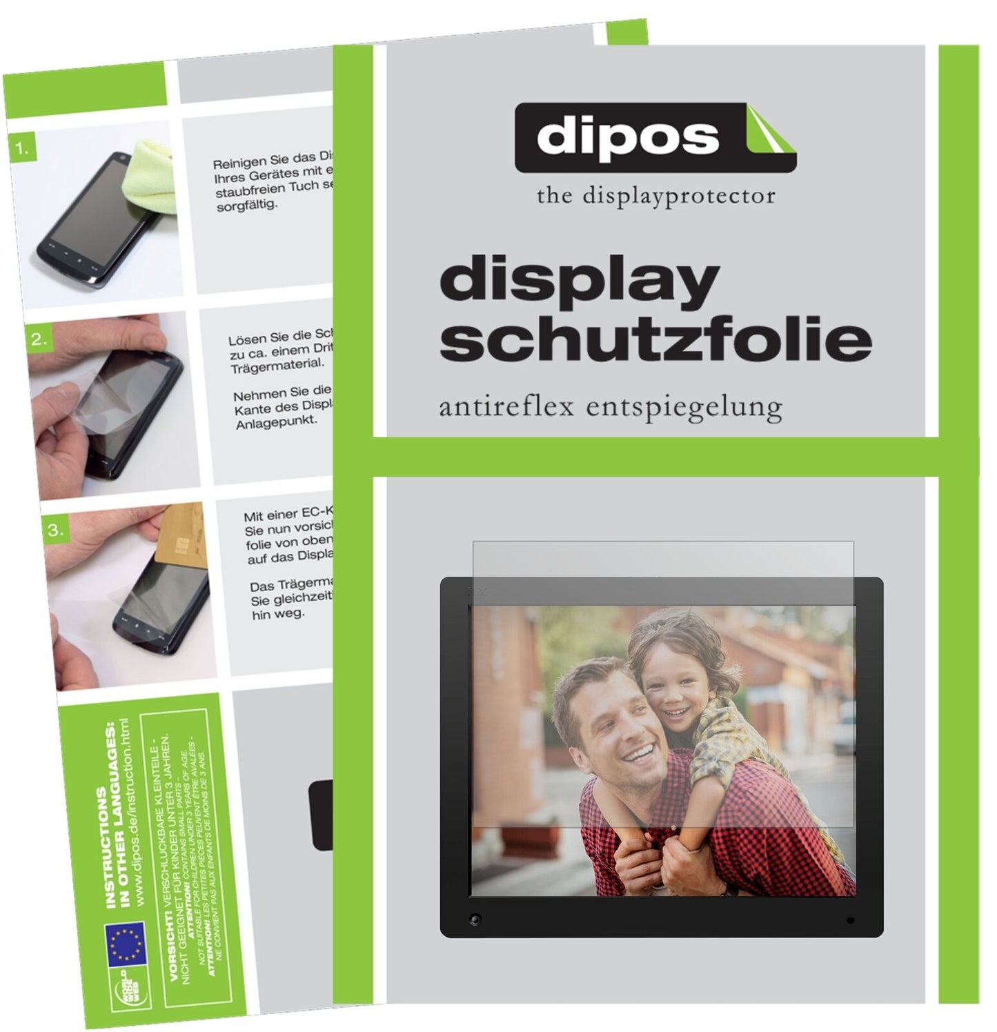 NIX Advance15 Zoll mit aufgebrachter dipos Displayschutzfolie, die lästige Fingerabdrücke minimiert