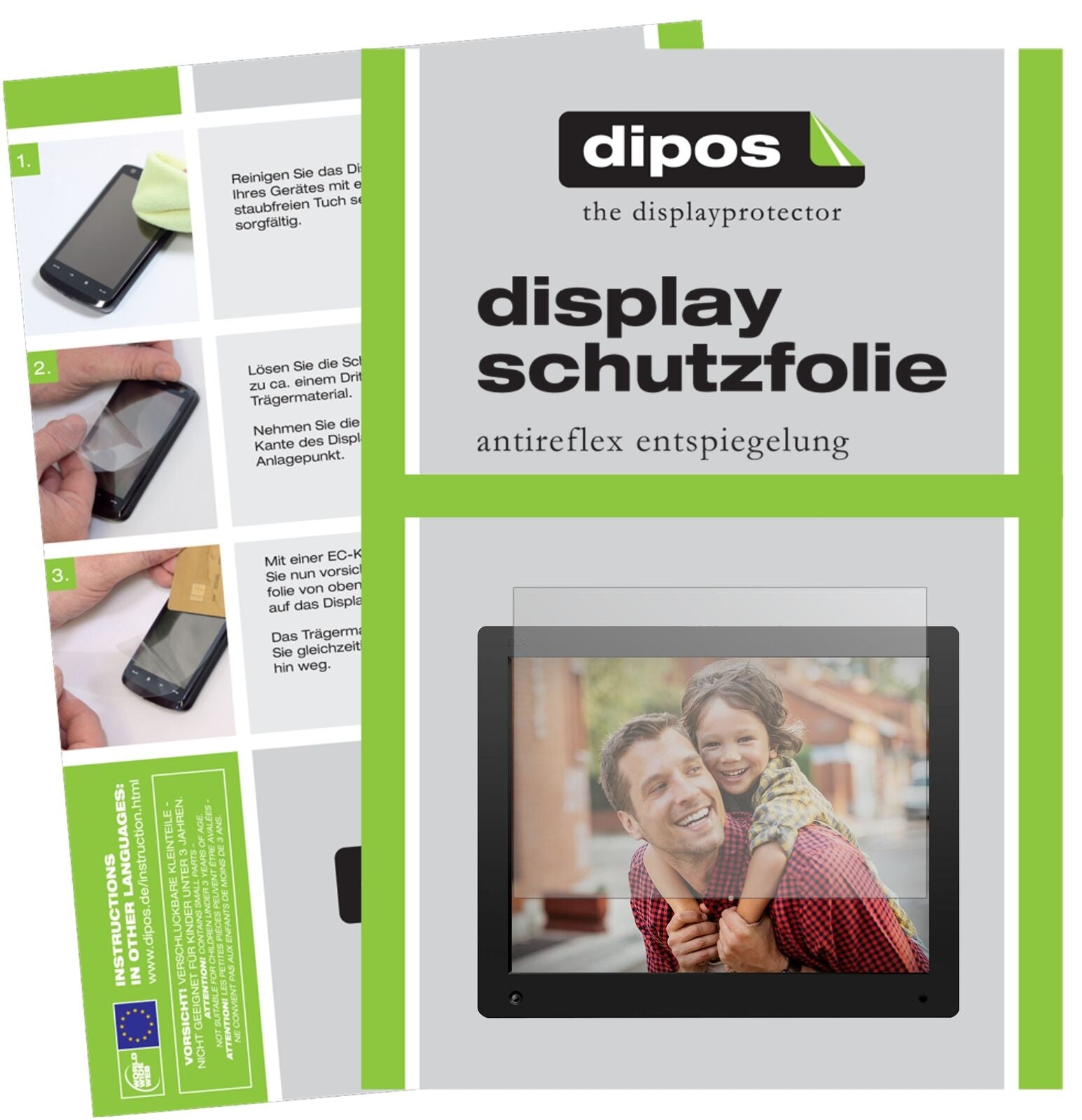 NIX Advance15 Zoll mit aufgebrachter dipos Displayschutzfolie, die lästige Fingerabdrücke minimiert