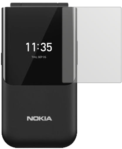 Nokia2720 Flip Rückseite mit aufgebrachter dipos Displayschutzfolie, die lästige Fingerabdrücke minimiert