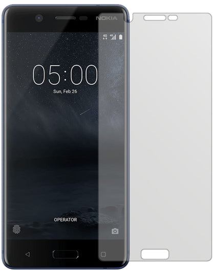 Nokia5 mit aufgebrachter dipos Displayschutzfolie, die lästige Fingerabdrücke minimiert