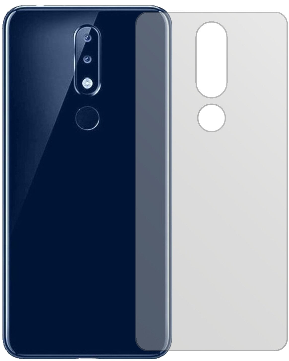 Nokia5.1 Plus Rückseite mit aufgebrachter dipos Displayschutzfolie, die lästige Fingerabdrücke minimiert