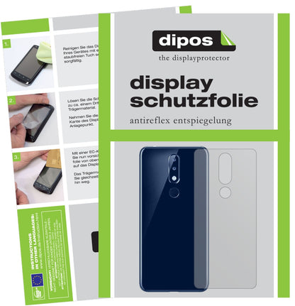 Nokia5.1 Plus Rückseite mit aufgebrachter dipos Displayschutzfolie, die lästige Fingerabdrücke minimiert